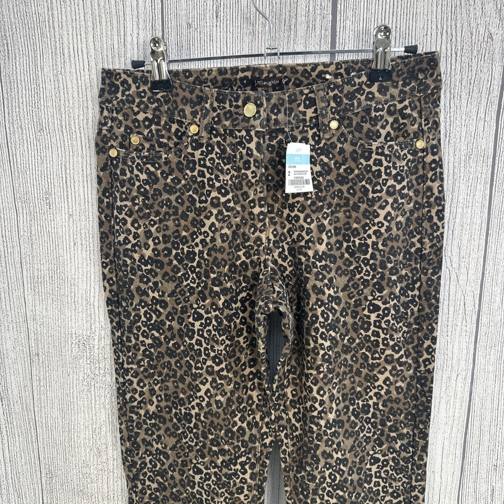 J. McLaughlin Lexi Jeans Women 2 Brown Leopard Cheetah Animal Print Skinny Pants - Picture 2 of 16